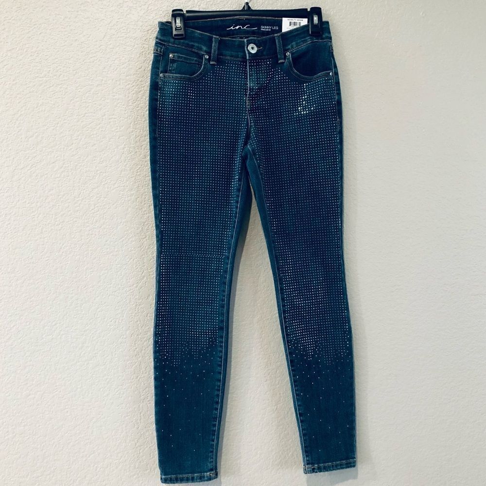 INC International Concepts Silver Studded Sparkle Cropped Denim Skinny Jeans 2P